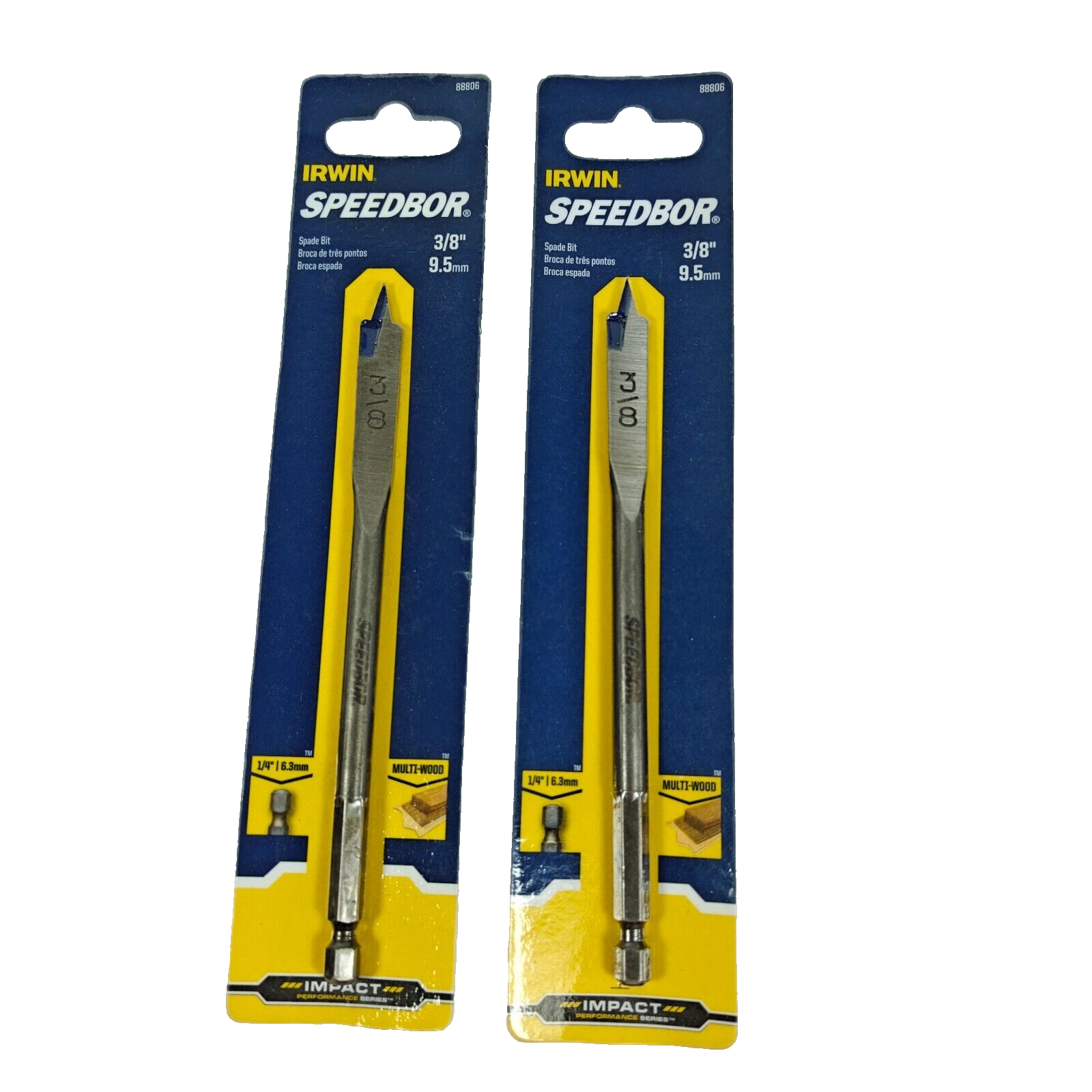 2 Pack Irwin 3/8&quot; x 6&quot; Long Spade Paddle Flat Drill Bit Speedbor Impact ... - $10.88
