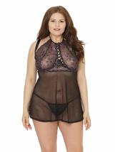 Women Stretch Lace Halter Underwire Lace Up Babydoll Top Black Plus Size 1x/2x - £30.81 GBP