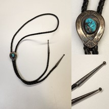 Vintage Sterling US Southwest Turquoise Bolo Tie Oval - £119.56 GBP
