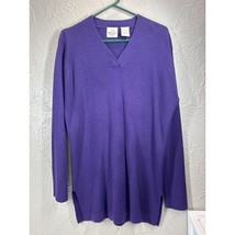 TR Bentley Purple V Neck Long Tunic Sweater Side Slit Womens Size Large - $371.56 MXN