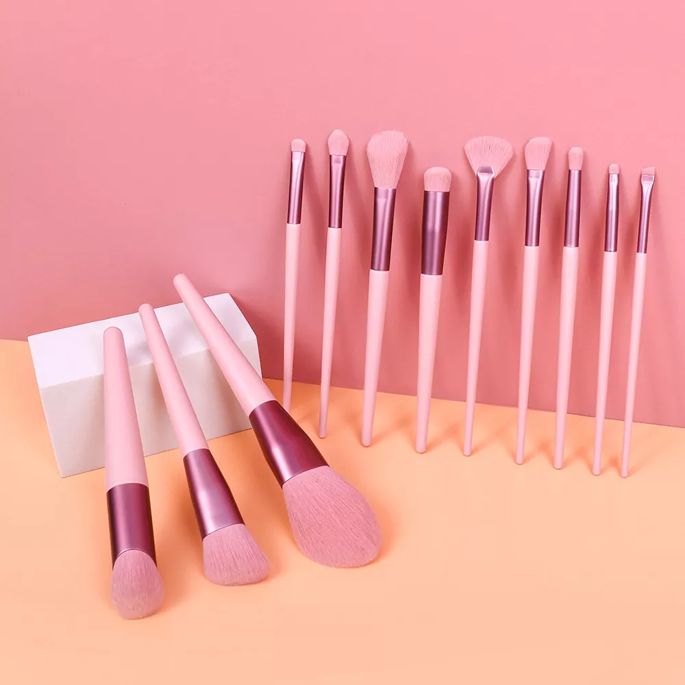 12-Piece Pink Makeup Brush Set for Foundation, Powder, Blush &amp; Eyeshadow - $17.99