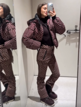 ZARA BNWT 2025. BURGUNDY ECRU FLARE RECCO TECHNOLOGY TROUSERS. 8073/034/097 - $163.92