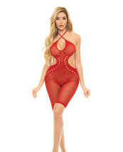 Pink Lipstick Fill Me in Bodystocking Red O/S - $19.22