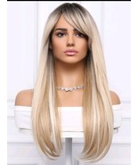 Blonde long straight wig, blonde long wig, blonde wig with bangs, blonde... - $50.76 CAD