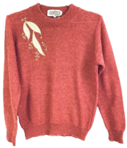 VTG 1980s Cromenco Paris Mohair Sweater NWT Red Pink Gold Leaf Applique ... - $147.51