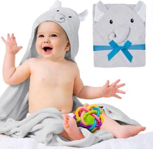 Hooded Baby Towels, 33 x 33 Inches with Elephant Face. Light Gray Baby Bath... - £14.51 GBP