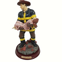 Herco Firefighter Figurine Fireman Carrying Little Girl Child 10.5&quot; Vintage - £14.71 GBP