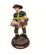 Herco Firefighter Figurine Fireman Carrying Little Girl Child 10.5&quot; Vintage - £14.92 GBP