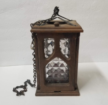 11&quot; Wooden Candle Holder Lantern Rustic Hanging Chain Goth Votive Pillar - £22.14 GBP