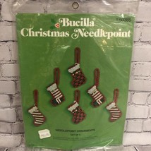 VTG 90s Bucilla Christmas Needlepoint Ornaments Set of 6 Stockings Kit 6... - $20.39