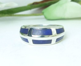 Sterling Silver Lapis Lazuli Gemstone Inlay Sterling Band Ring Size 6 - £31.17 GBP