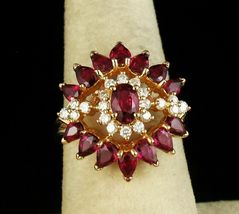 3.50ctw Red Ruby Diamond 14K Yellow Gold Over Cluster Flower Engagement Ring - £89.06 GBP