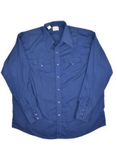 Vintage Karman Western Shirt Mens 18 35 Blue Pearl Snap Extra Long Tails Cowboy - £29.62 GBP