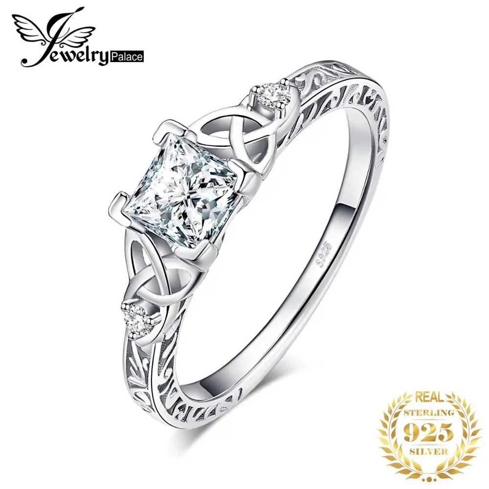Vintage Celtic 925 Sterling Silver Engagement Ring Cubic Zirconia Promise Simula - £18.73 GBP