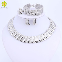 Fashion Exquisite Dubai Jewelry Set Luxury Silver Color Big Nigerian Wedding Afr - £27.40 GBP