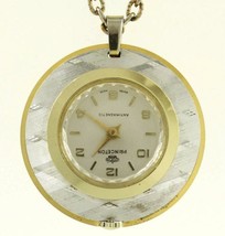 Vintage Costume Jewelry Watch PRINCETON Gold 4 Leaf Clover Pendant Antim... - $17.83