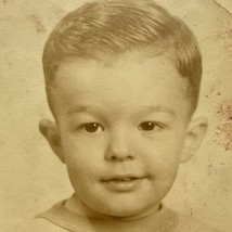 Vintage 1940s Little Boy Photo Headshot Sepia Picture Original Photograph - $18.98