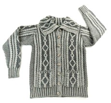 Gray 100% Merino Wool Cable Knit Cardigan Sweater Aran Crafts Ireland Wm... - £43.44 GBP