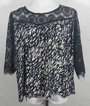 Xhilaration Juniors XL Top Geometric Animal Print Lace Trim Three Fourth Sleeve - $14.99