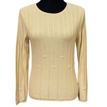 Talbots Silk Cashmere Blend Embroidered Golden Yellow Ribbed Sweater Siz... - $36.99