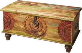 Trunk Eclectic Artifacts Distressed Acid Wash Mango Hand-Painted Hand-Ca... - £652.35 GBP