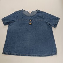 Vintage 90s Silhouettes Chambray  Denim Top Statement Buttons Blue Women's XL  image 8