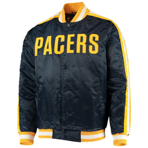 NBA Indiana Pacers Vintage80&#39;s Navy Blue Satin Baseball Varsity Letterman Jacket - £82.58 GBP