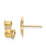 14K Yellow Gold Sitting Cat CZ Bowtie Stud Earrings - $259.85 CAD