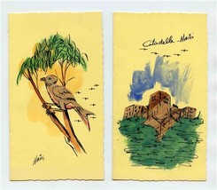 2 Hand Made Haiti Art Cards Bird &amp; Citadelle Maid with Wood  - £21.90 GBP