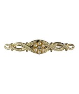 Emmons Faux Pearl Rhinestone Gold Tone Bar Brooch Pin Signed Vintage - $313.77 MXN