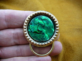 (#E737) Abalone shell GREEN Eyeglass brass holder pin badge - $27.10