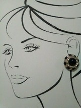 Vintage Fashion Clip Earrings Golden Buttons Black Cabochons Rhinestones - £31.45 GBP