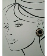 VINTAGE FASHION CLIP EARRINGS GOLDEN BUTTONS BLACK CABOCHONS RHINESTONES - £31.45 GBP