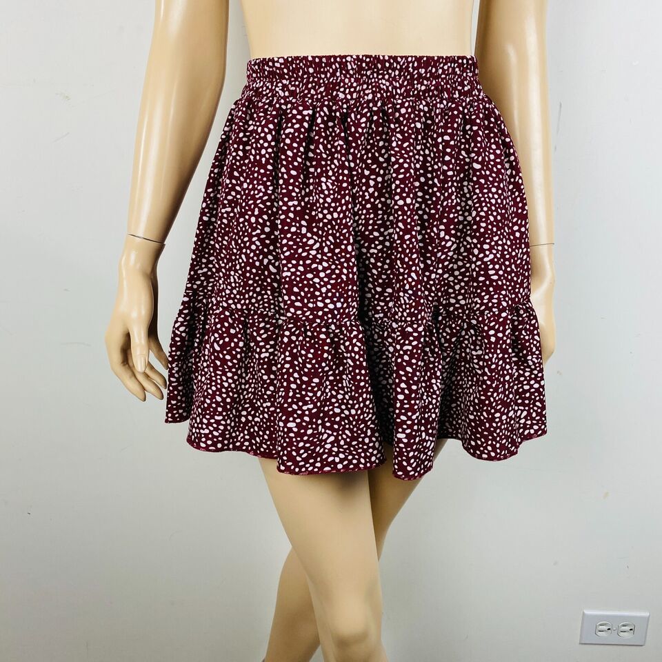 Primary image for Shein Maroon Red Polka Dot Ruffled Bohemian Mini Skirt Ruffle Hem Juniors S