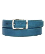 Paul Parkman Mens Belt Leather Sky Blue Italian Calfskin Hand-Painted B0... - $149.99