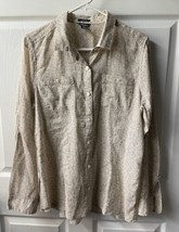 Eddie Bauer Long Sleeve Button Shirt Womens Medium Semi Sheer Cream Pockets - £7.81 GBP