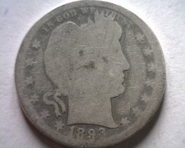1893 Barber Quarter Dollar About Good / Good AG/G Nice Original Coin Fast Ship - £7.86 GBP