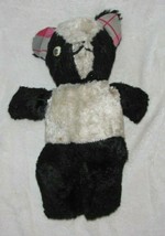 Vintage Stuffed Plush Teddy Bear Black White Panda Plaid Ears - £34.65 GBP