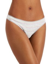 Charter Club Womens Everyday Cotton Lace-Trim Thong, Small, Heather Stripe - $6.72