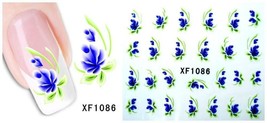 Nail Art Water Transfer Sticker Decal Stickers Pretty Flowers Blue Green XF1086 - $3.09