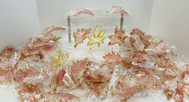 BULK LOT of 49~ Pink &amp; Gold Fall Glitter Leaves~Hanging Ornaments~Autumn Decor - £27.39 GBP