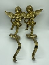 Vintage Pair of Brass cherub stocking holder&#39;s Christmas 8 inch tall angels - £24.08 GBP