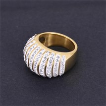 Hip Hop Iced Out Bling Big Arc Ring Female GolStainless Steel Cocktail Rings For - $24.00