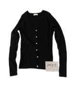 LASCANA Black Ribbed Jumper with Pearl Detail Buttons  UK 10/12   (fm12-5) - $24.46