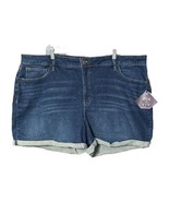 AVA &amp; VIV Women Blue High Rise Stretch Midi Cuff Jean Shorts Size 26W New - £9.83 GBP