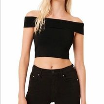 French Connection Odelia Off Shoulder Crop Top, Black, Size Medium, NWT - $39.00