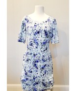Antonio Melani Dress Blue in White Short Sheeve Floral Lined Size 4 - £22.04 GBP