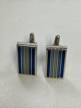 Vtg Art Deco Stripped Design Enameled Or Glass Silver Tone Unmarked Cuff... - $453.86 MXN