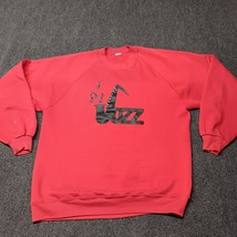 Vintage Jazz Sweatshirt Adult Large Red Fleece Crew Neck Saxaphone - $15.56