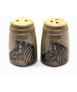 Vintage Zebra Salt &amp; Pepper Shaker Set With Stoppers Stoneware Pottery B... - $16.51 CAD